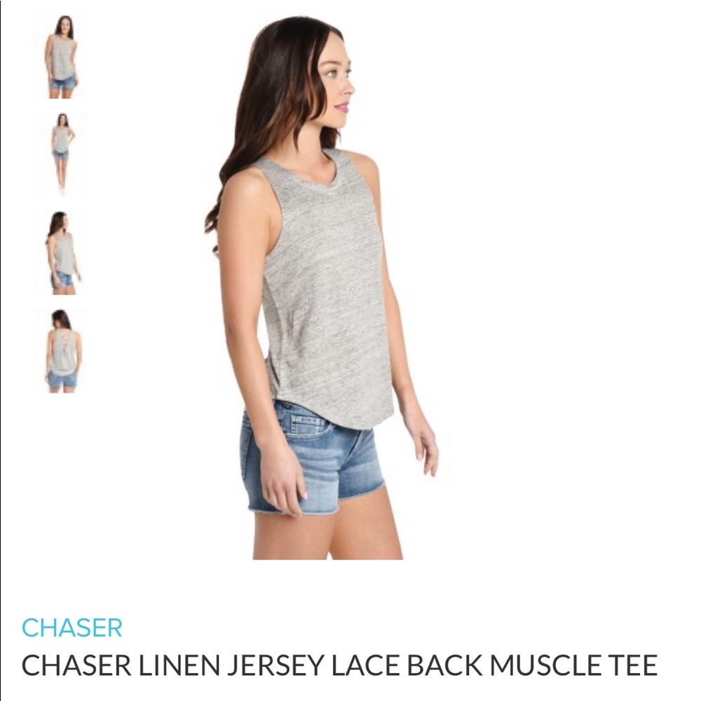 LINEN Chaser lace up back tank muscle tee